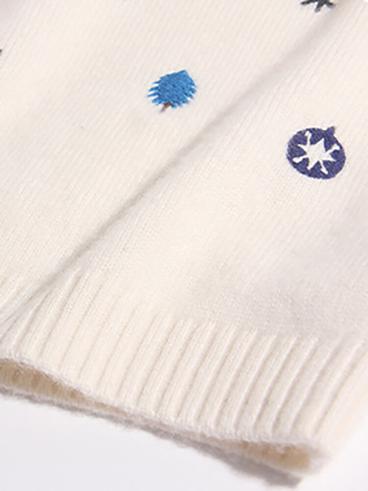 Kids Outdoor Adventure-Themed Ivory White Cashmere Sweater